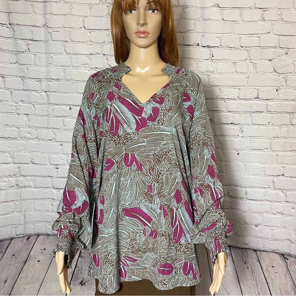 New Suzanne Betro Weekend Long Sleeve V-Neck Blouse Size XL